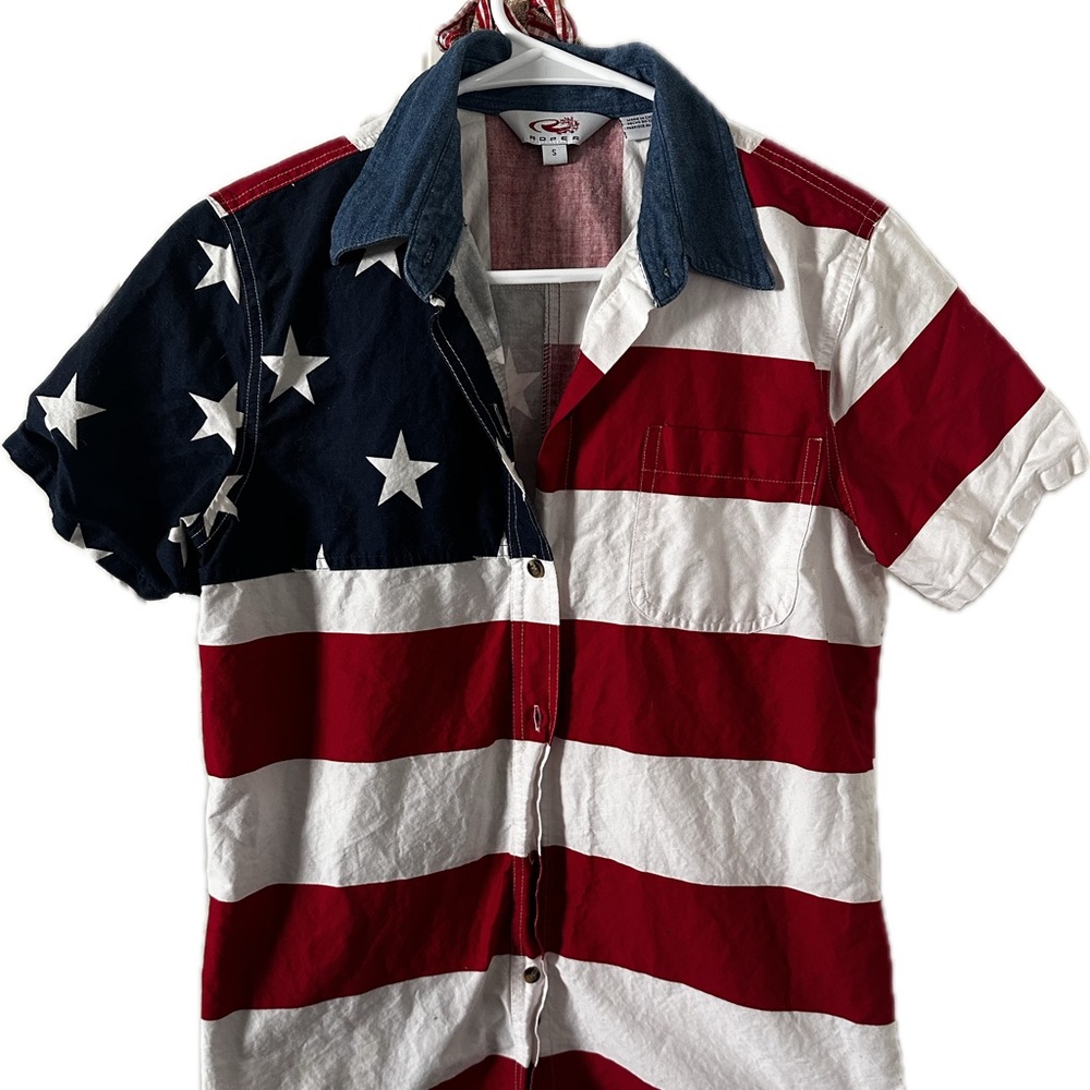 Roper Denim Collar Shirt with Red, White, and Blue